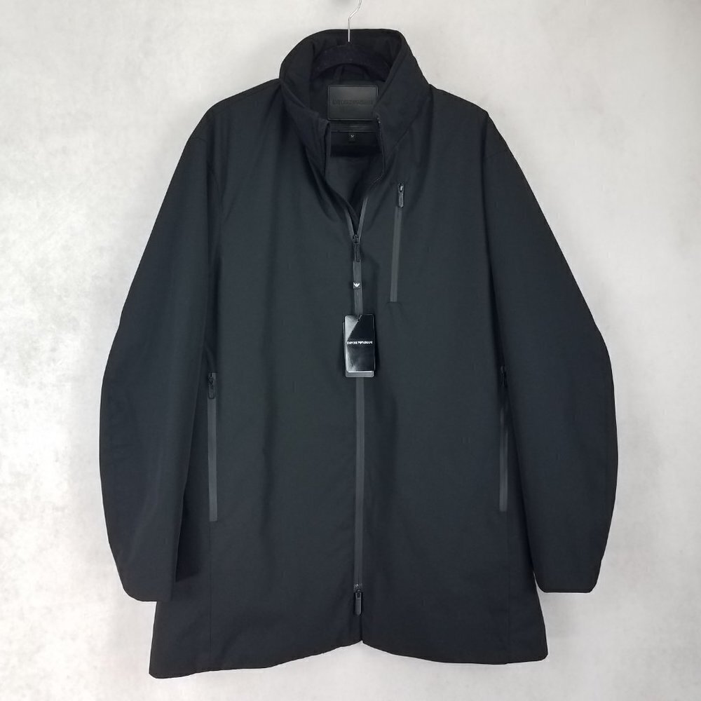 NWT Emporio Armani Matrix Trench Overcoat Zip up Jacket Blac IT 52 - US 42